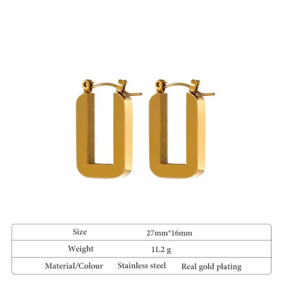 New 18K Gold Plated Square Hoop Earrings - Picture 3 of 5